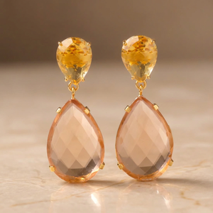 Boucles d'oreilles pendantes en laiton faites à la main avec pierres précieuses, style ethnique, bijoux de fête tendance - Product Image 2