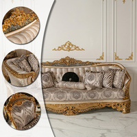 Ensemble de canapés de luxe classiques et néoclassiques, sculptés à la main, table cannelée dorée turque, ensembles de canapés pour l'intérieur de maisons de luxe