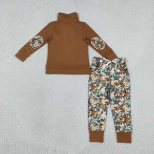 BLP1447 RTS Boutique Ensemble de vêtements pour bébé garçon en soie de lait à imprimé Real Tree marron à manches longues Tenues pour enfants Vente en gros - Product Image 3