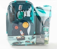 Ensemble boîte à lunch et gourde isotherme grande capacité motif dessin animé, portable, double couche, hermétique, 1,8L/1,3L + gourde 500ml