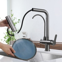 Populaire SUS304 Cascade Pull Out Robinet De Cuisine Double Poignée Chaud Froid 4 Modes Robinet D'eau Potable pour Évier De Cuisine