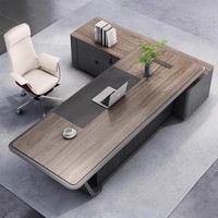 Bureau de direction modulaire en acier LED de luxe, mobilier de bureau commercial moderne haut de gamme, bureau de PDG léger avec panneaux en bois