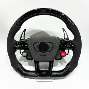 Volant de voiture en cuir Alcantara et fibre de carbone noire pour <span class=keywords><strong>Audi</strong></span> C8, qualité supérieure pour <span class=keywords><strong>Audi</strong></span> B8 B8.5 B9 R8 A3 A5 A6 A7 <span class=keywords><strong>TT</strong></span> C8 C7 C6 B6 B7 - Product Image 2