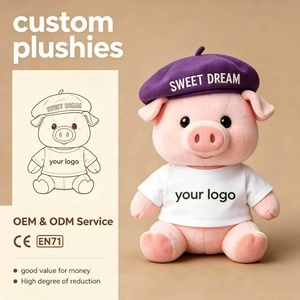 Adorable <span class=keywords><strong>Peluche</strong></span> de Cerdo Rosa con Boina, Animales de <span class=keywords><strong>Peluche</strong></span> de Cerdo Súper Suaves con Camiseta Personalizada, Muñeco de <span class=keywords><strong>Peluche</strong></span>, Cerdo Rosa Esponjoso y Lindo - Product Image 1