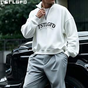 Sweat-shirt à col montant et fermeture éclair quart de tour pour homme, imprimé graphique crème, coupé et cousu, pour fabricants de sweats à capuche et sweats pour homme, vente en gros - Product Image 3