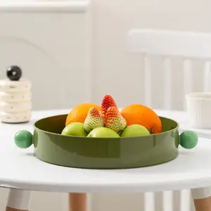 Nordic round ceramic handle tray living room porch fruit and vegetable small desktop storage tray