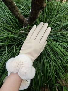 Gants d'hiver en cuir pour femmes avec fourrure de lapin Rex et peau de mouton en velours, gants thermiques, style uni décontracté - Product Image 6