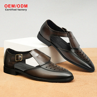 Chaussures plates pour hommes en cuir véritable, sur mesure OEM, à semelle épaisse, brillantes, respirantes, confortables, à bout pointu et bride à boucle, idéales pour le printemps et l'été.