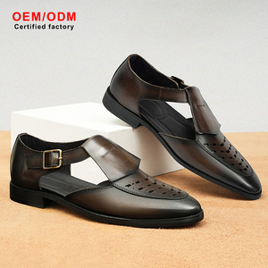 OEM Custom Men's Cowhide Genuine Leather Thick-Soled Glossy Business Spring Summer Breathable Comfort <b>Flat</b> <b>Pointed</b> Sandals Shoes - Product Image 3