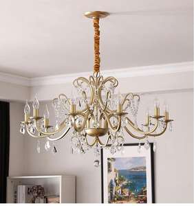 D25.6in Style américain luxe lustre en <span class=keywords><strong>cristal</strong></span> salle de mariage <span class=keywords><strong>chandelier</strong></span> branche pendentif lampe or fer brut salon lumière - Product Image 5