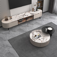 Ensemble de Tables Basses Salon Style Populaire, Table Basse Luxe Moderne en Pierre Frittée, Petites Tables Basses Rondes pour la Maison