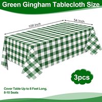 Lot de 3 nappes à carreaux vert et blanc pour Noël et Thanksgiving, décorations de fête, 54x108 pouces, bord festonné, plastique de haute qualité