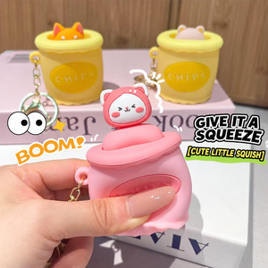 Cartoon Chips Cup <b>Pop</b>-<b>Up</b> Animal Squishy Keychain Soft Squeeze Stress Relief <b>Toy</b> Backpack Charm in Assorted Colors - Product Image 3