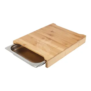 Bambus Schneide brett mit Tablett Behälter Rechteck Küche Schneide brett mit Edelstahl Lebensmittel Aufbewahrung schublade Set