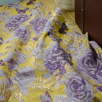 Tissu Jacquard de Luxe Teint en Fil, Gaufré 3D, avec Brocart Floral Papillon Pivoine et Lurex Doré pour Robes et Sacs Fourre-Tout