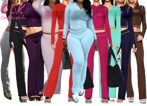 क्लाक डॉट प्रिंट महिला ट्रैकसूट फसल के टॉप और लेगिंग लाउंज महिला वैलेंटाइन के दिन दो टुकड़े सेट - Product Image 3