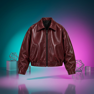 Blouson Bomber en Cuir PU pour Homme, Style Moto Biker, Col Rabattu, Fermeture Éclair, Couleur Unie, Coupe Droite, Longueur Courte, Automne - Product Image 1