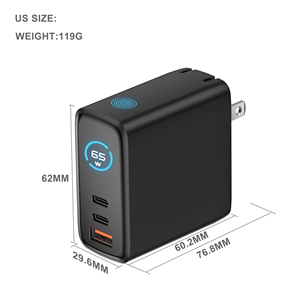 Pd 65W อะแดปเตอร์หน้าจอแสดงผล LED โน้ตบุ๊ค USB 2 Type-C ชาร์จเร็วปลั๊ก US ที่ชาร์จผนังแล็ปท็อปไฟ LED - Product Image 6