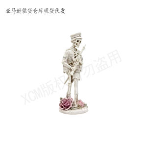 Statue de Soldat Squelette Gothique - Figurine Personnalisée, Squelette Artisanal avec Roses Roses pour Décoration Gothique d'Intérieur - Product Image 3