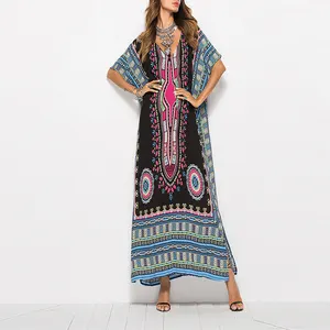 African Bazin Clothes Print Dress African dashiki New for Women Fashion Clothing Green Summer Ethnic Cotton OEM Africa Style