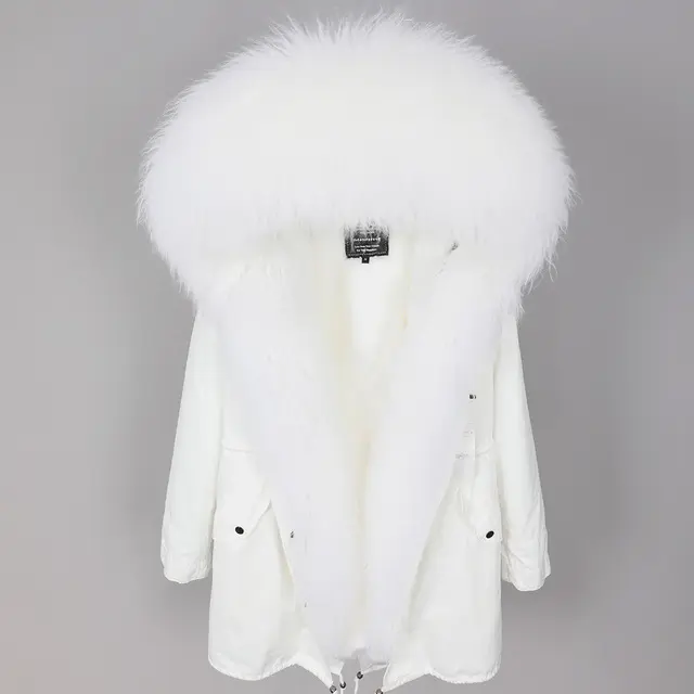 Hot Sale New Winter Fashion Ladies Real Fur Coat Parka Women Fur Coat Lovely Hooded Rabbit Fur Lined Jacket