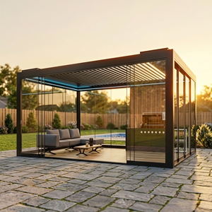 Pergola murale en aluminium, toit rétractable extérieur, gazebo imperméable, couverture de terrasse à lames orientables, pavillon moderne - Product Image 1