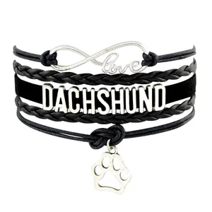 Factory Infinity Love Bichon Bengal Frise Maltese Doberman Dachshund Rottweiler German Shepherd Dog Leather Bracelets for Women