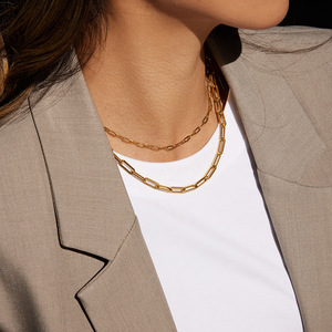 Collier à chaînes géométriques superposées en acier inoxydable plaqué or 18 carats, double rang, bijou de clavicule, pièce de mode tendance - Product Image 2