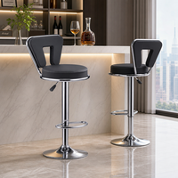 Tabouret de bar moderne en cuir PU à hauteur réglable, pivotant, avec dossier et repose-pieds, base chromée pour cuisine et bar