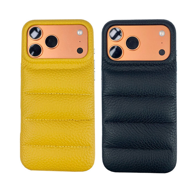 Luxury Quilted Design Premium Stitch Design Plush Soft Stylish 360 Protection Genuine Leather Phone Case for Iphone 17 Pro Max