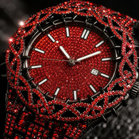 Logo Kustom OEM ODM Pabrik Paduan Seng Tahan Air 30M Berlian Imitasi Bezel Berduri Dial Bertabur Kristal Jam Tangan Pria Grosir Quartz Iced Out