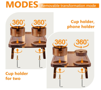 Table d'appoint pliable en bois pour canapé avec porte-gobelet rotatif à 360° à clipser sur l'accoudoir pour boissons, collations, télécommande et téléphone