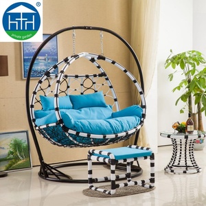 Moderno gran patio muebles PE mimbre ratán <span class=keywords><strong>hamaca</strong></span> al aire libre jardín doble columpio <span class=keywords><strong>silla</strong></span> con <span class=keywords><strong>base</strong></span> de acero - Product Image 2