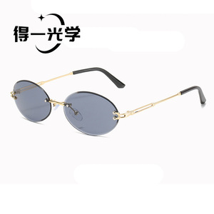Frameless Oval <b>Sunglasses</b> Metal Frame Pc Lens Uv400 Unisex Sun Protection For Outings Parties - Product Image 4