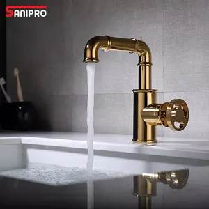 SANIPRO OEM ODM Sanitary Ware Retro Industrial Style Golden Faucet Hot And Cold Water Mixer Tap Bathroom Basin Brass Faucets