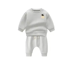 Conjunto de ropa para bebé recién nacido, conjunto de punto de waffle para niño, conjunto de dos piezas de punto de manga larga, Jersey, pantalones, Otoño, 100% algodón