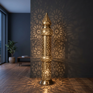 Lampe sur pied marocaine artisanale en métal ajouré – Lanterne décorative traditionnelle cylindrique ajourée - Product Image 2