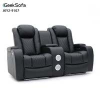 Canapé inclinable électrique de luxe Geeksofa 2 places en cuir avec console et haut-parleur Bluetooth pour cinéma maison
