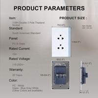 Cache-prise murale double 3 pôles en verre trempé ignifuge pour PC, norme américaine, type Thaïlande