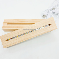 Lampe d'illusion 3D en bois d'hévéa pour décoration artisanale, base en bois avec lumière LED de nuit et rectangle en acrylique poli