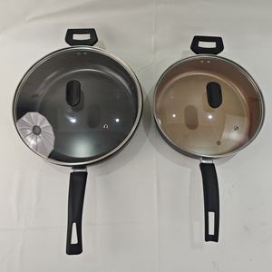 Sartén <span class=keywords><strong>Jumbo</strong></span> de cocina <span class=keywords><strong>antiadherente</strong></span> de acero al carbono de diseño moderno con tapa de vidrio Sartén de chef lista para Gas y inducción - Product Image 1