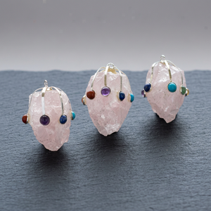 Natural Rose Quartz Chakra Pendants with Polished Gemstone Beads Irregular Shape for Jewelry Making - Product Image 2