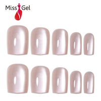 Lot de 32 faux ongles magnétiques œil de chat gris argenté champagne, courts, carrés, en ABS, taille complète, personnalisables avec marque privée