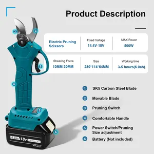 Forbici da potatura elettriche a batteria strumento di potatura portatile multifunzionale per cespugli di fiori con batteria al litio da 18V