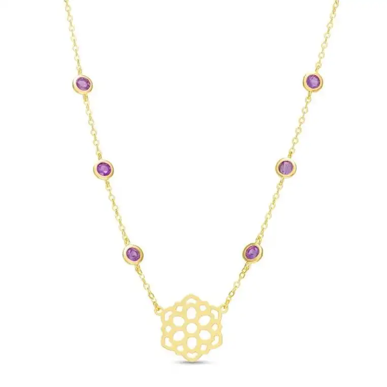 Kalung simbol Chakra mahkota perhiasan Yoga 316l baja tahan karat PVD 18k kalung kristal Mandala geometri suci berlapis emas