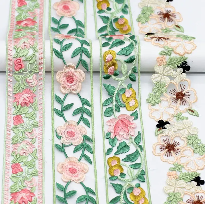 Competitive price wholesale embroidery flower organza lace trim sewing by the yard LT2635B