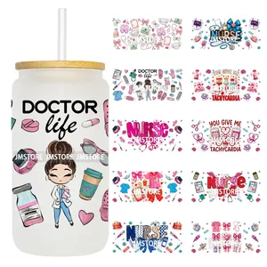 ถ้วยสีชมพู UV DTF ติดโบว์ทนทานสำหรับแก้วขนาด16ออนซ์แก้ว - Product Image 1