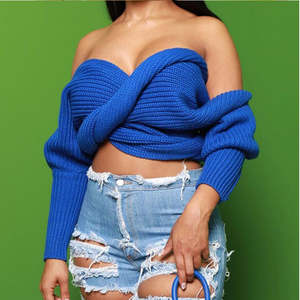 <span class=keywords><strong>Pull</strong></span> sexy à <span class=keywords><strong>col</strong></span> en V de luxe avec fermeture à la taille et style occidental - Product Image 1