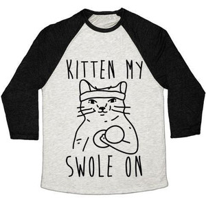 Kitten My Swole on Unisex Tri-Blend <b>Baseball</b> <b>Tee</b> - Product Image 3