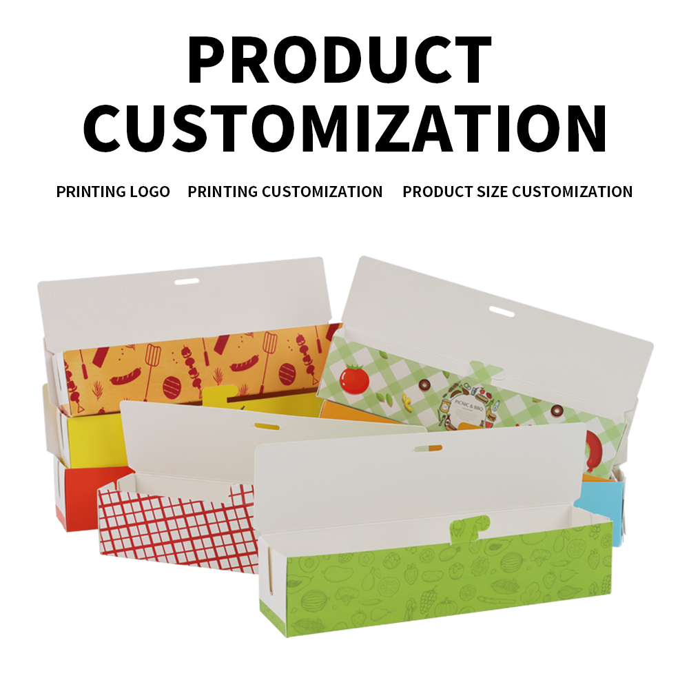 Long Hot dog paper box food grade packaging Rectangular Hamburgers logo paper takeaway box